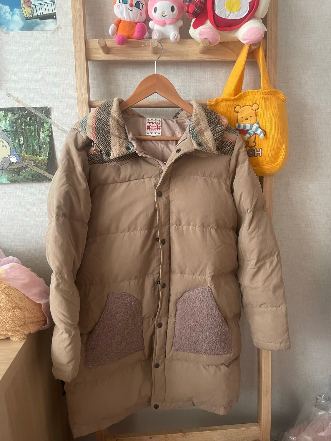 모리걸 빈티지 티티카카 구스다운 배색 후드 롱패딩 상품이미지2