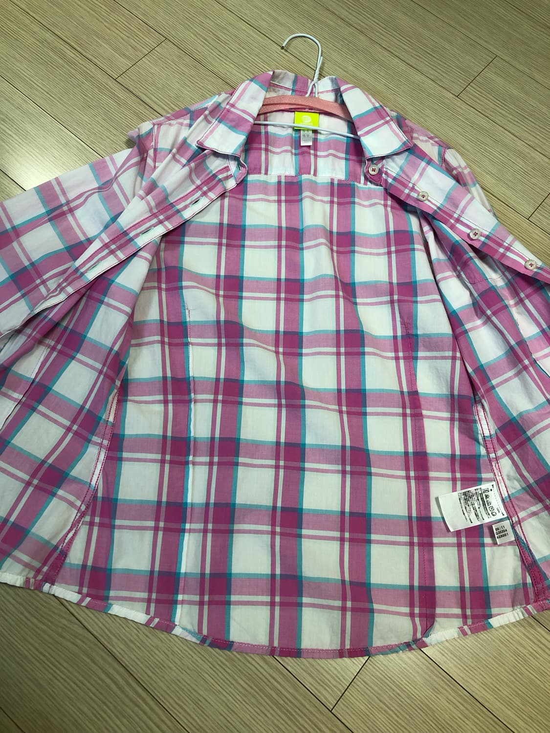 M 아디다스 분홍 하늘 체크 셔츠 남방 상품이미지3
