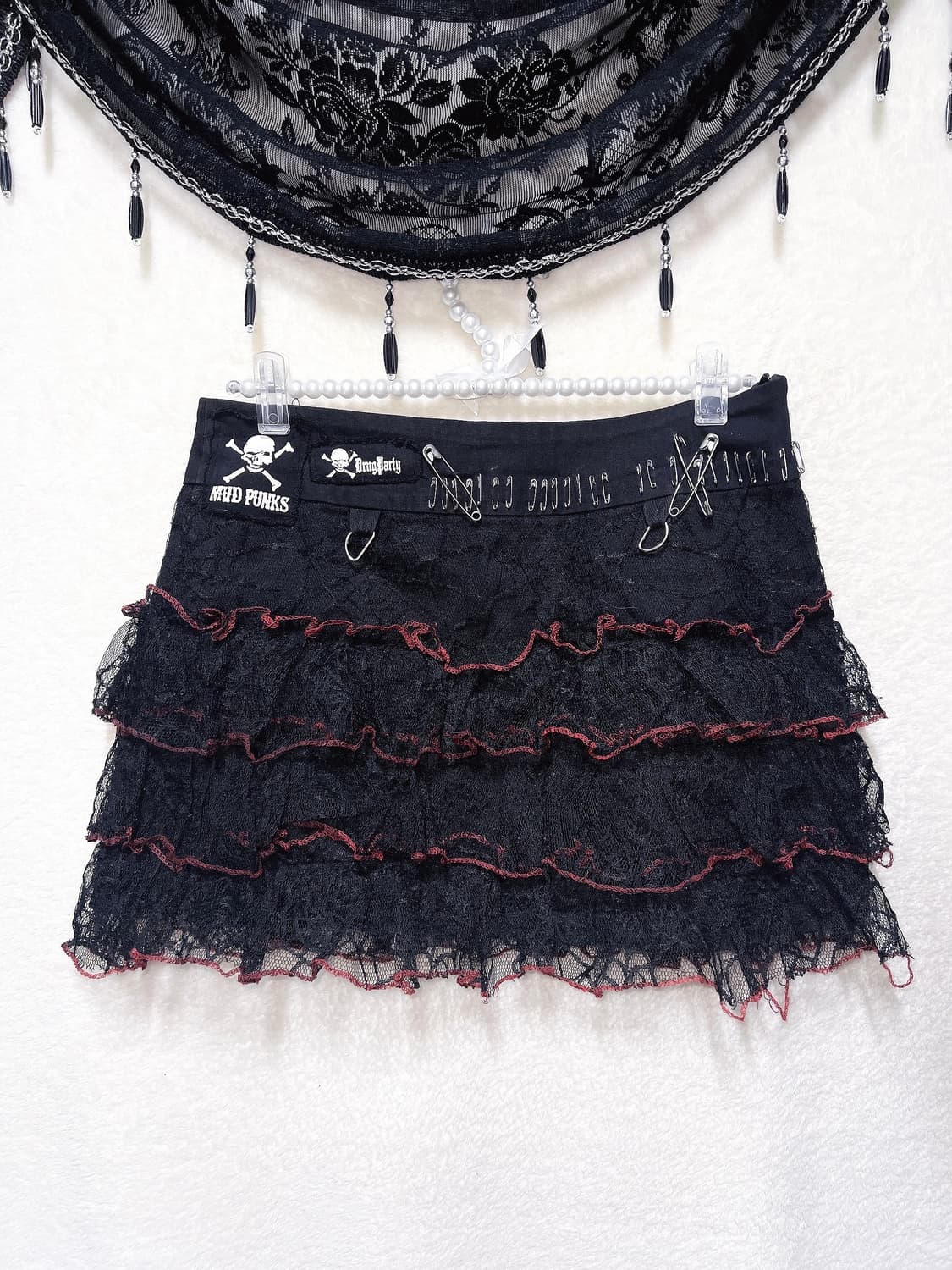 매드펑크st 고스고딕 레이스망사 패치 미니스커트 해골 블러드 치마 미사깔 상품이미지8