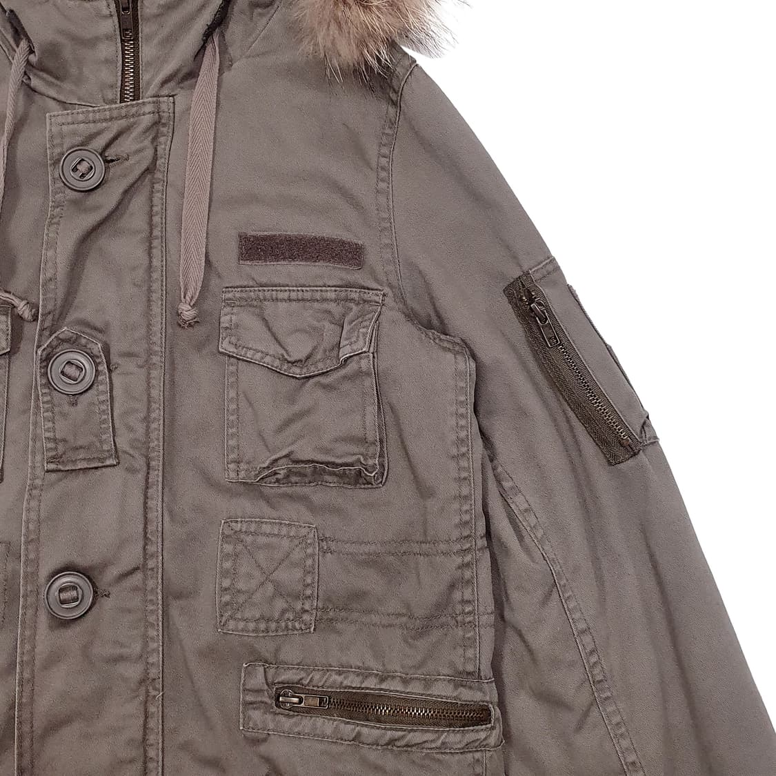 타누키 퍼 누빔 야상 점퍼 카키 브라운 상품이미지4