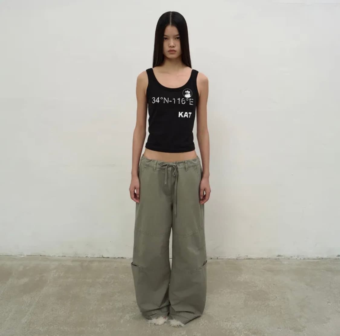 lcdc tm 워시드 스트링 와이드 카고팬츠 카키 상품이미지1