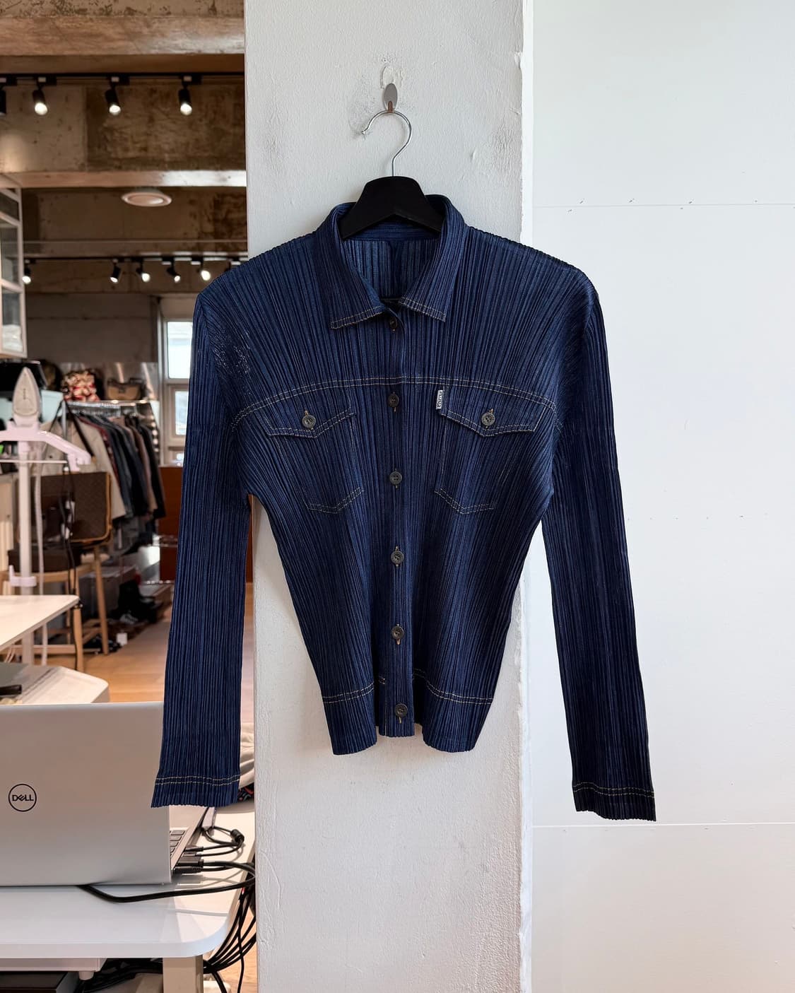 플리츠 플리즈 네이비 데님패턴 자켓  상품이미지2