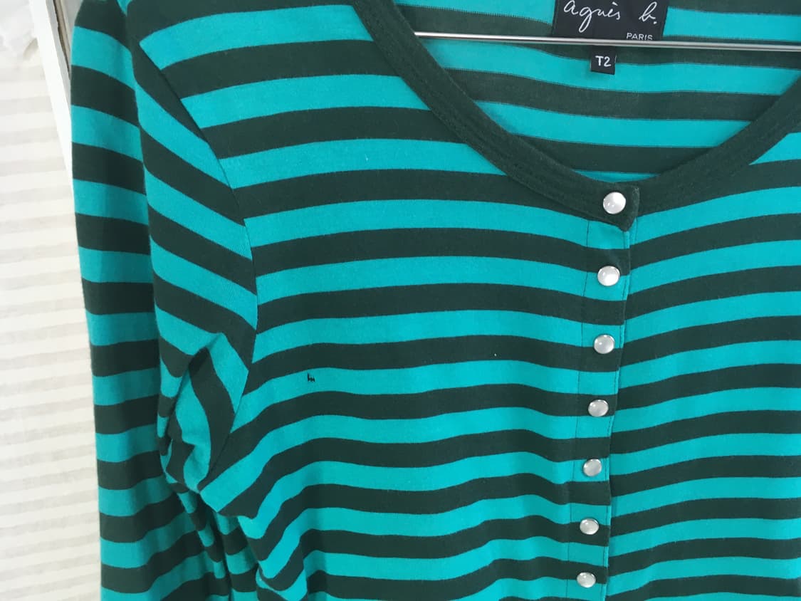 Agnes b. blue green stripe button cardig 상품이미지8