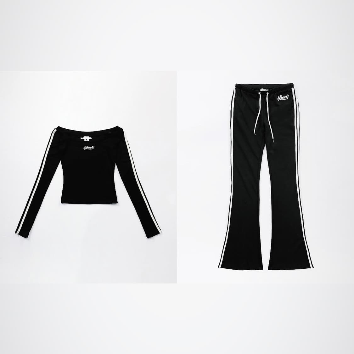 단종,유일매물) 배드블러드 바바라 셋업 블랙 (오프숄더 탑, 붓컷 팬츠) 상품이미지1