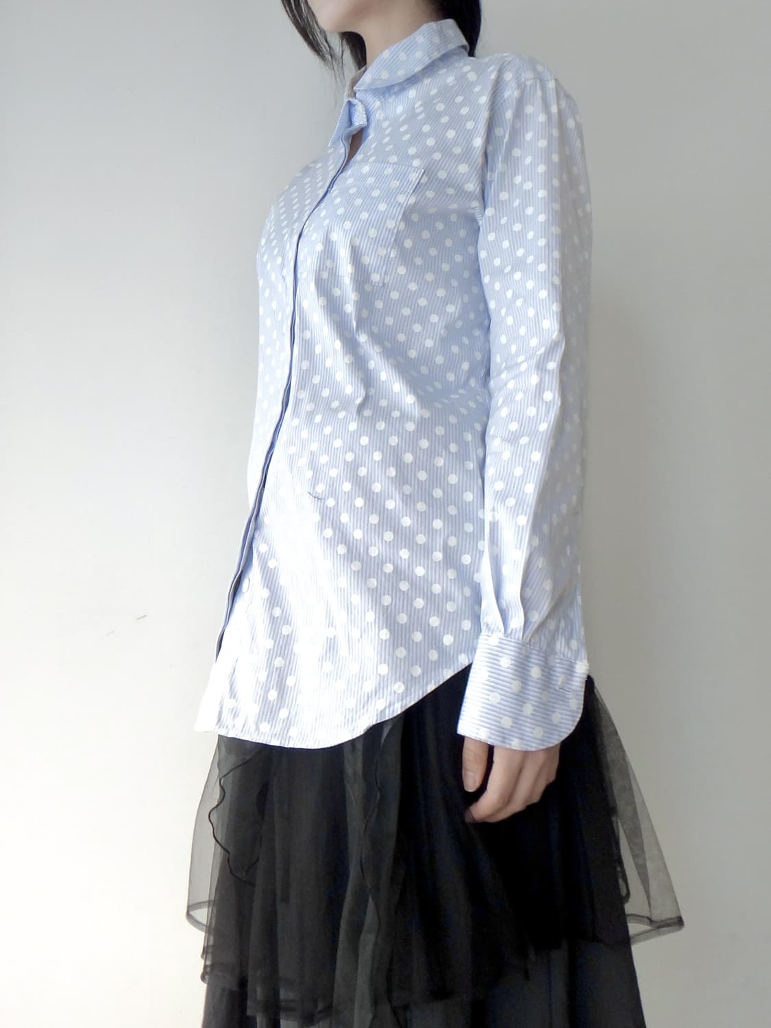 Dot pattern stripe shirt / skyblue 상품이미지5