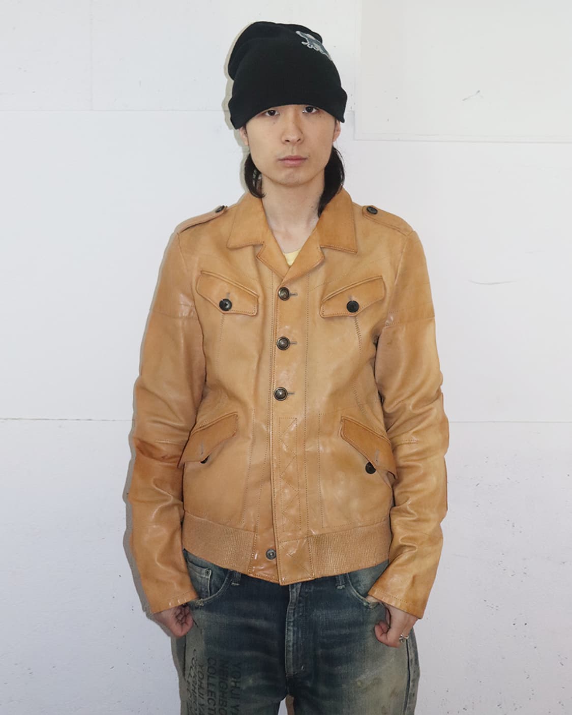 구찌 by 톰 포드 엘보우 패치 디테일 레더 블루종 상품이미지1