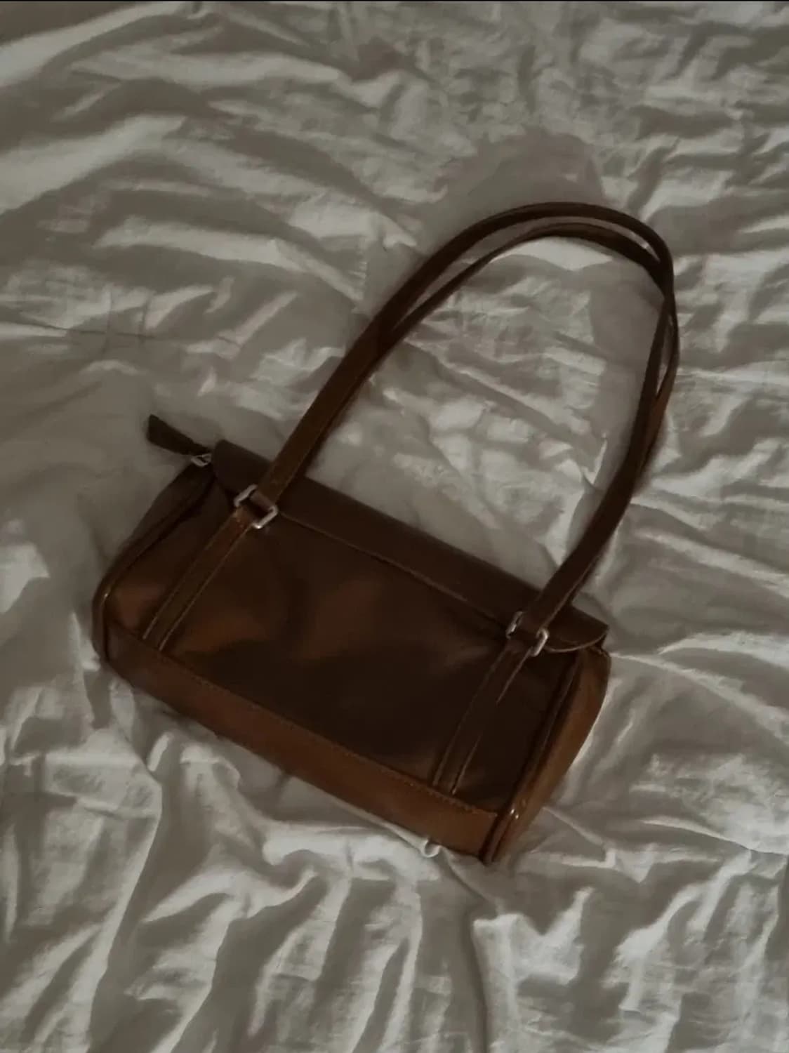 빈티지 스퀘어 백 양도 브라운 숄더백 레더 가죽 상품이미지2