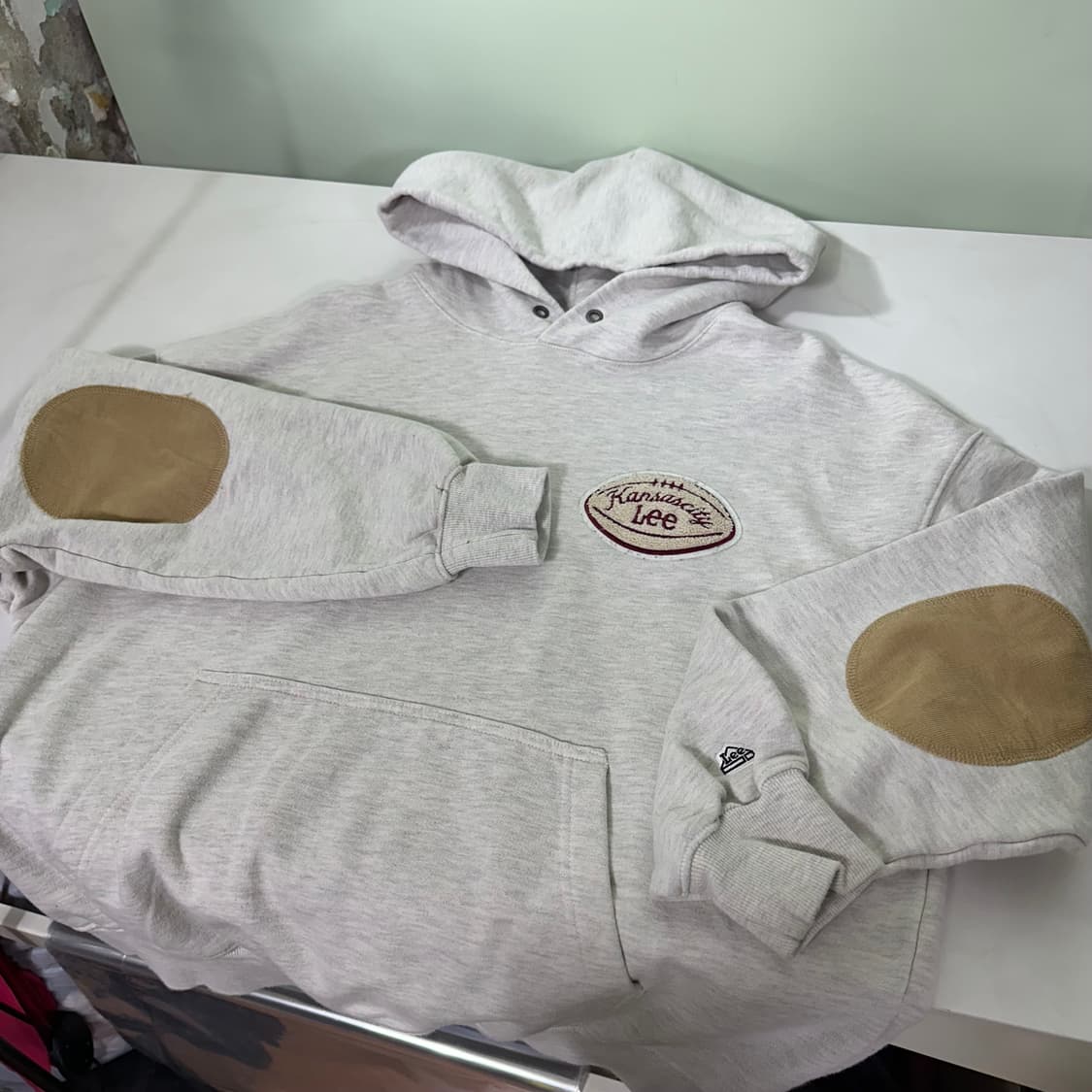 95 S 리 LEE 오트그레이 오버핏 암패치 럭비 스웻후드티 상품이미지2