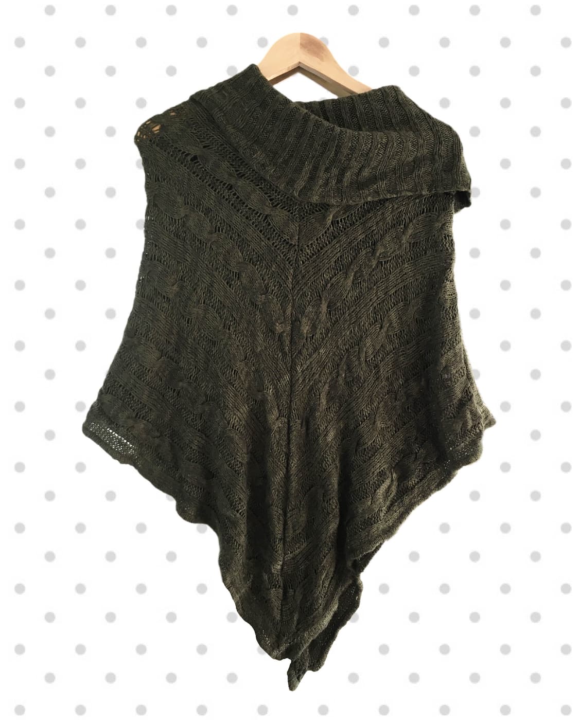 vintage cable knit turtleneck cape khaki 상품이미지6