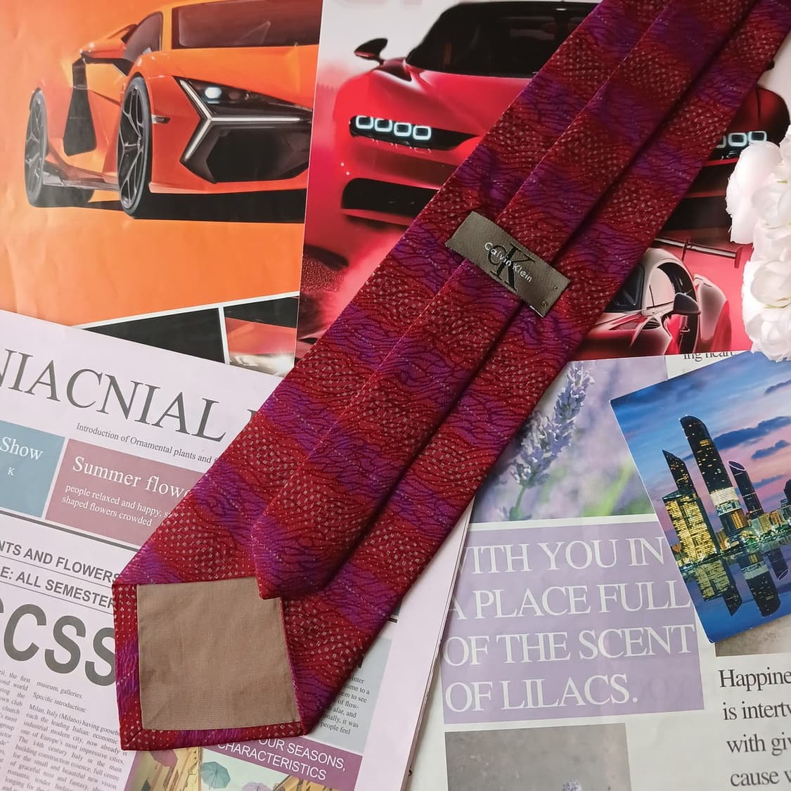 캘빈클라인 실크 레드&퍼플 패턴 넥타이 9.9cm A+등급 A19134
 상품이미지4