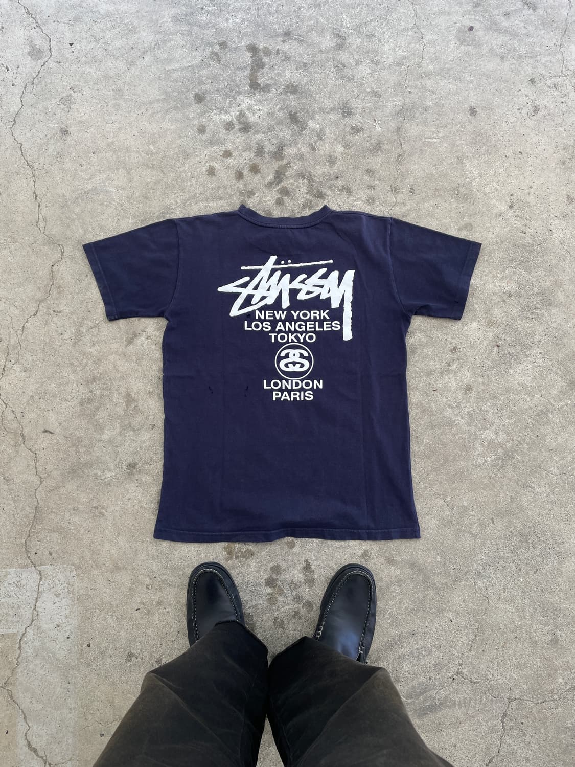 90s Stussy navy distressed T-shirt(USA) 상품이미지4