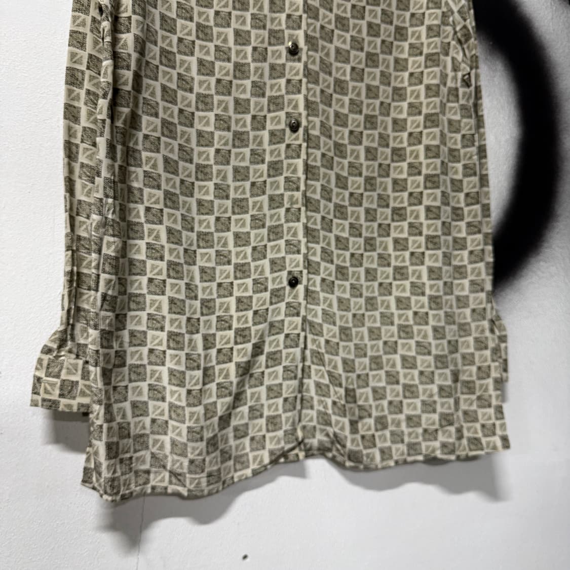 VTG 빈티지 100% 실크 하운드 체크 패턴 긴팔 셔츠 상품이미지4