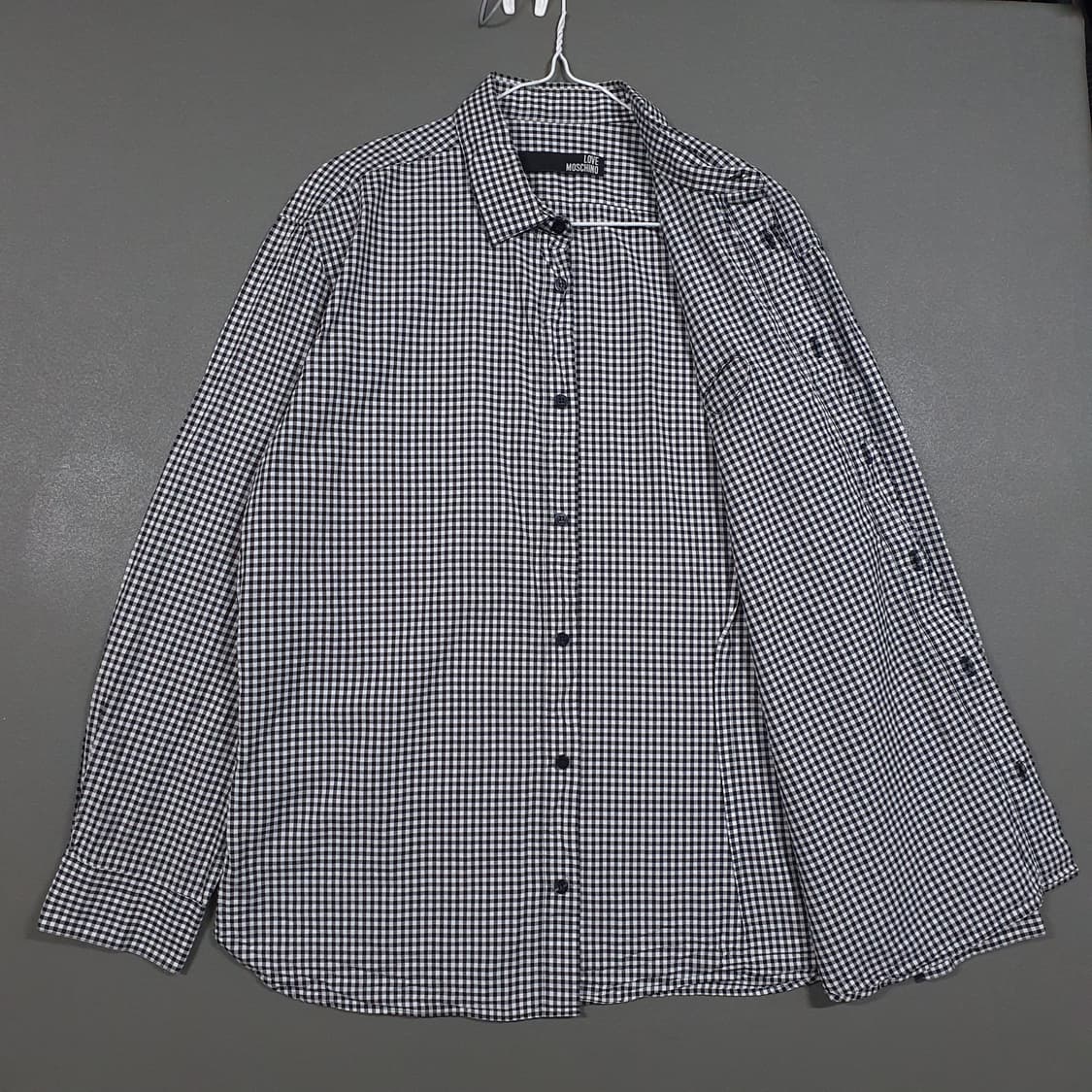 XL) 러브 모스키노 히든 버튼 스트랩 디테일 나노 체크 셔츠 긴팔 남방 상품이미지5