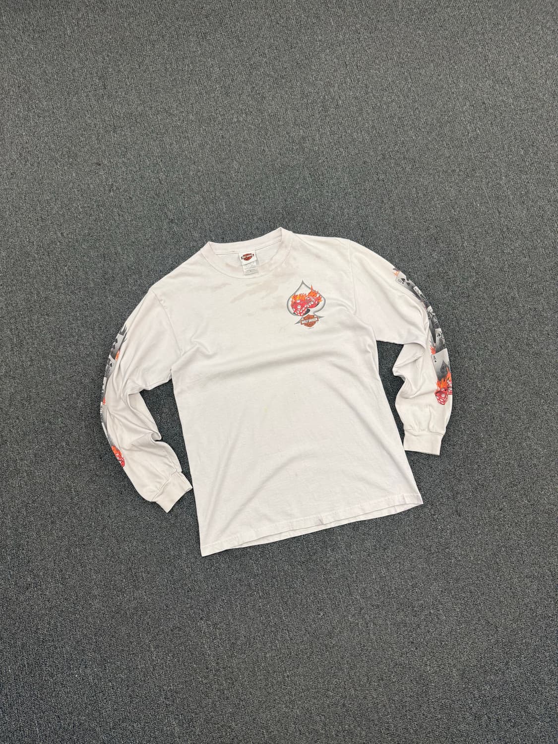 M)00’s할리데이비슨 빈티지 플레임 다이스 프린팅 화이트 롱슬리브(오염 상품이미지3