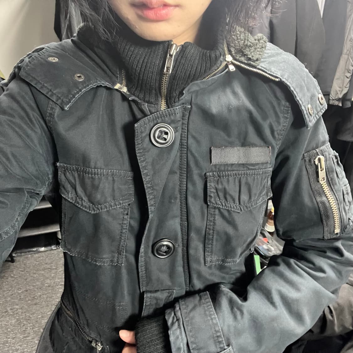 Fake fur hood high neck filed jacket 상품이미지3