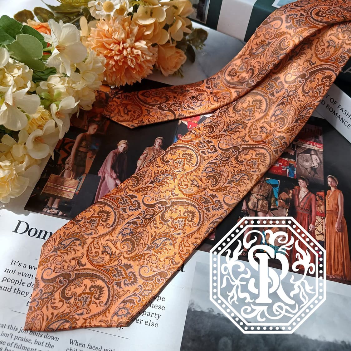 스테파노 리치 오렌지 페이즐리 넥타이 8.5cm S~A+등급 E827 상품이미지1