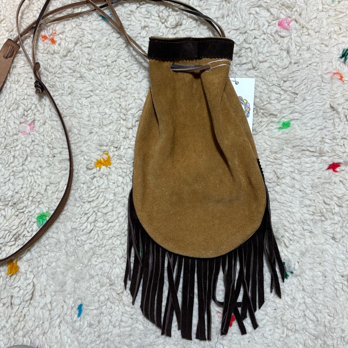 빈티지 웨스턴 보헤미안 스타일 스웨이드 프린지 드로우스트링백 크로스백 상품이미지5