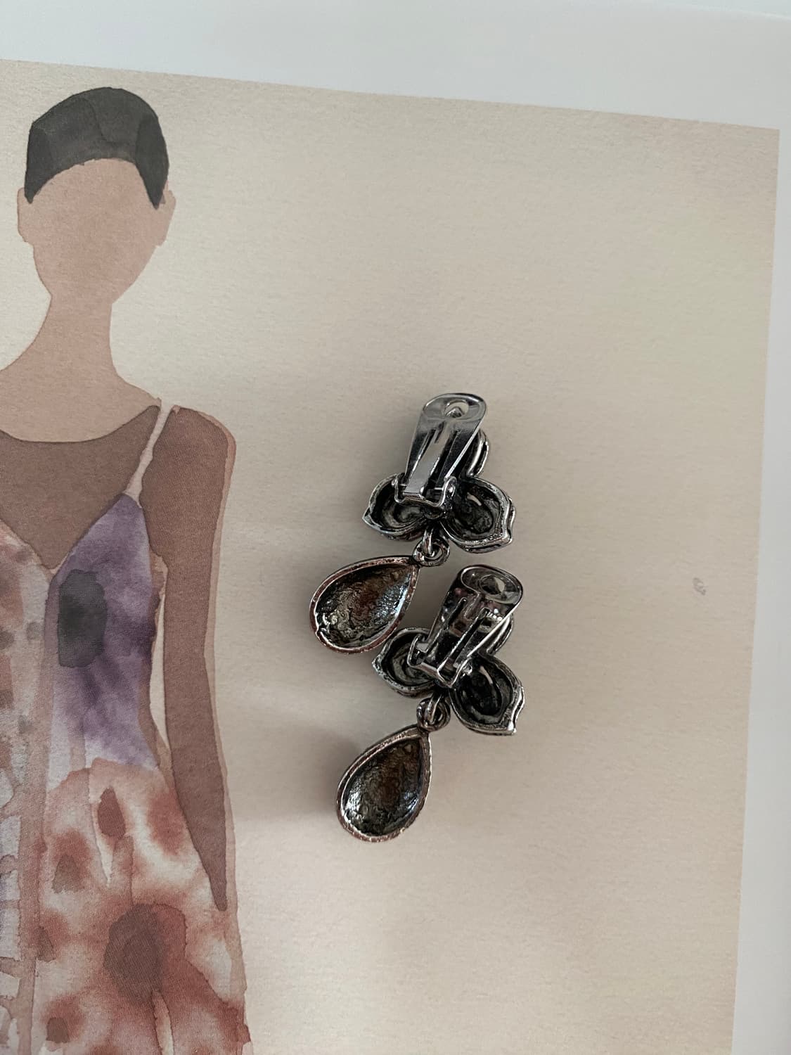 빈티지 플라워 큐빅 드롭 귀걸이 일본 수입 상품이미지4