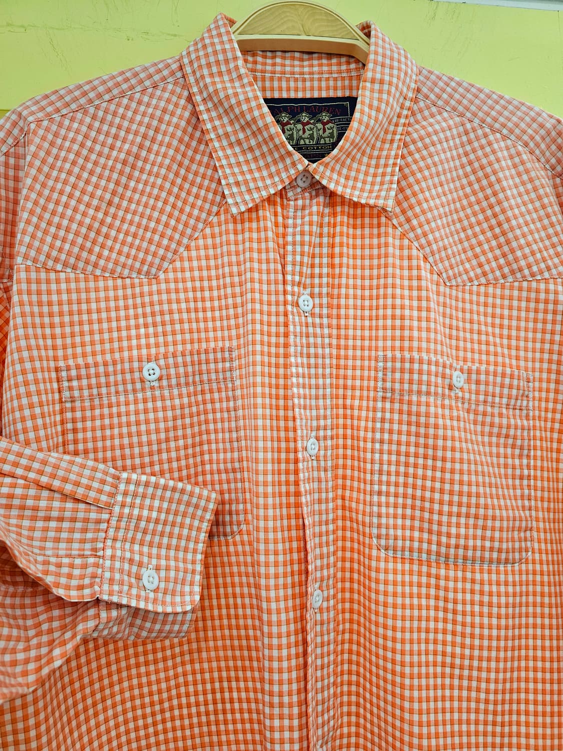 90's Ralph Lauren Chaps 보이스카웃라벨 오렌지 체크셔츠 상품이미지4