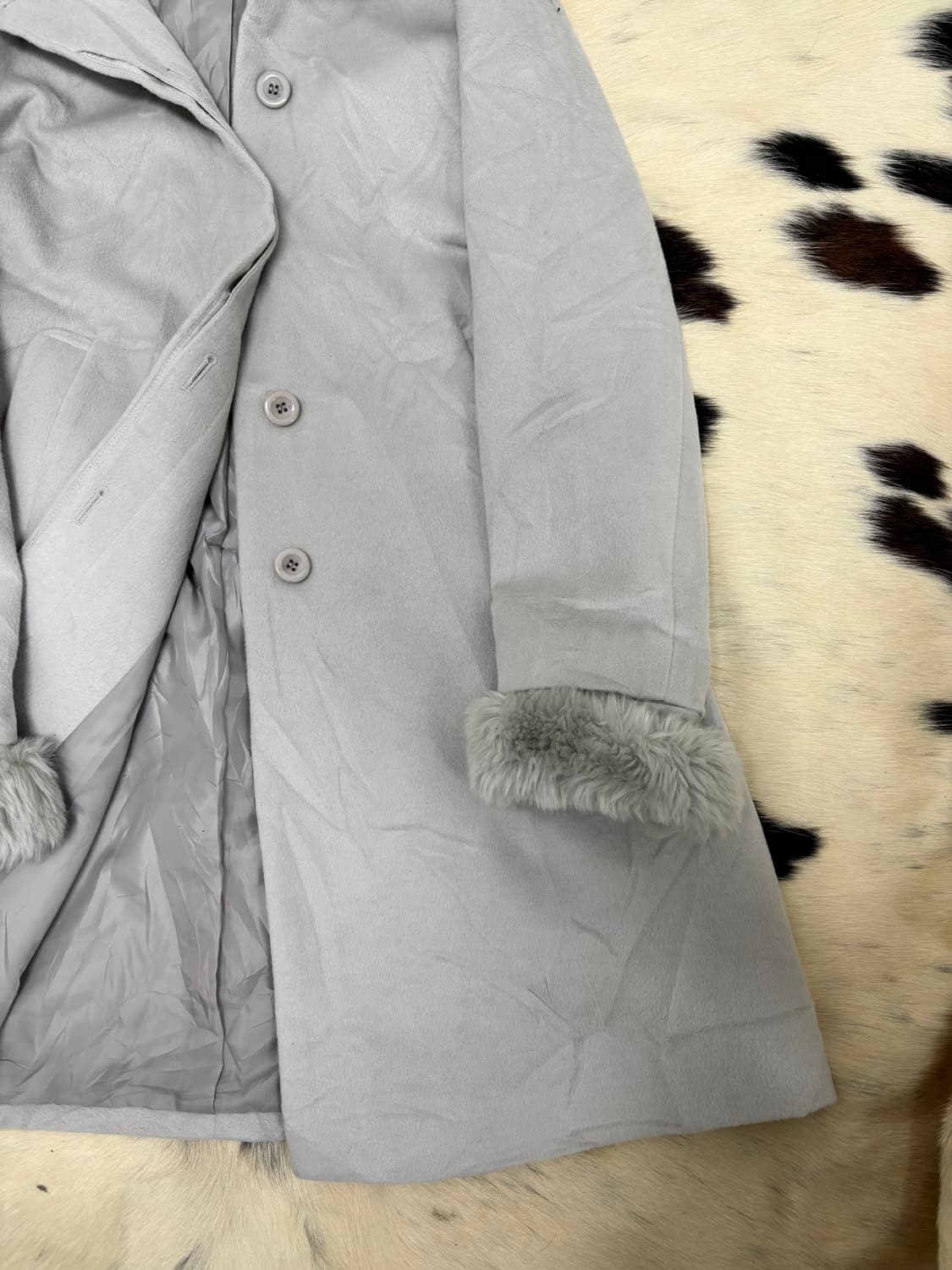 Grey Fur Hoodie Long Coat 상품이미지6