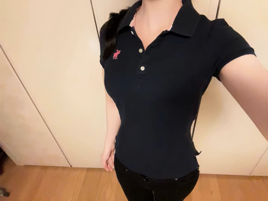 아베크롬비 여성 슬림핏 카라 반팔티 폴로 티셔츠 네이비 상품이미지1