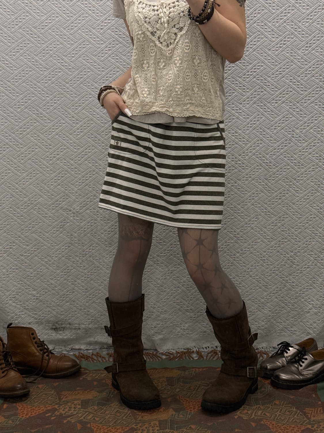 컨버스 재팬 빈티지 Y2K 갸루 스트라이프 키치 미니스커트 K0112 상품이미지1