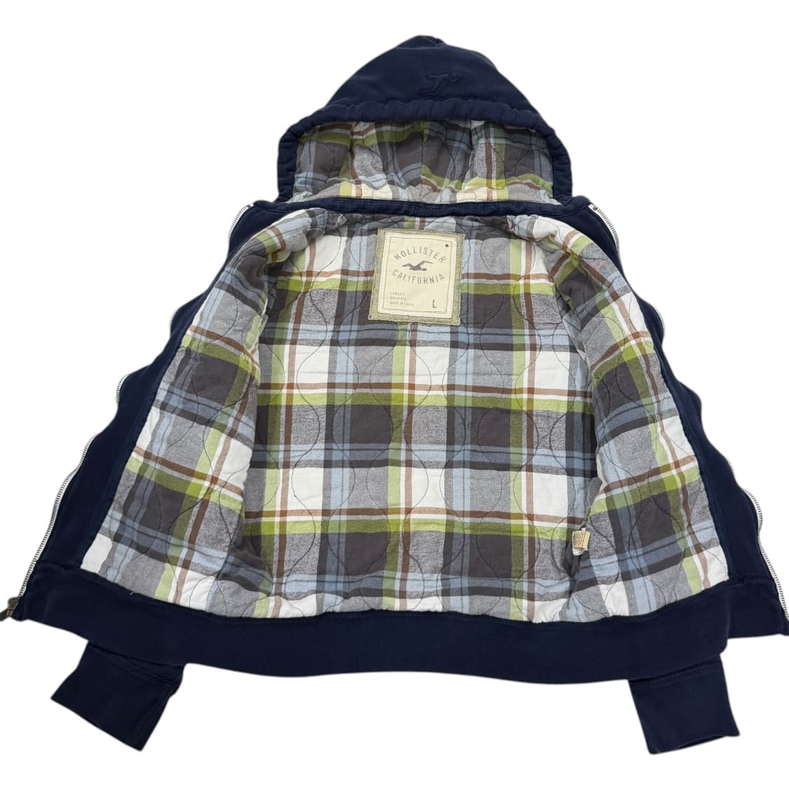 홀리스터 빈티지 Y2K 체크 누빔 후드집업 자켓 네이비 L 상품이미지2
