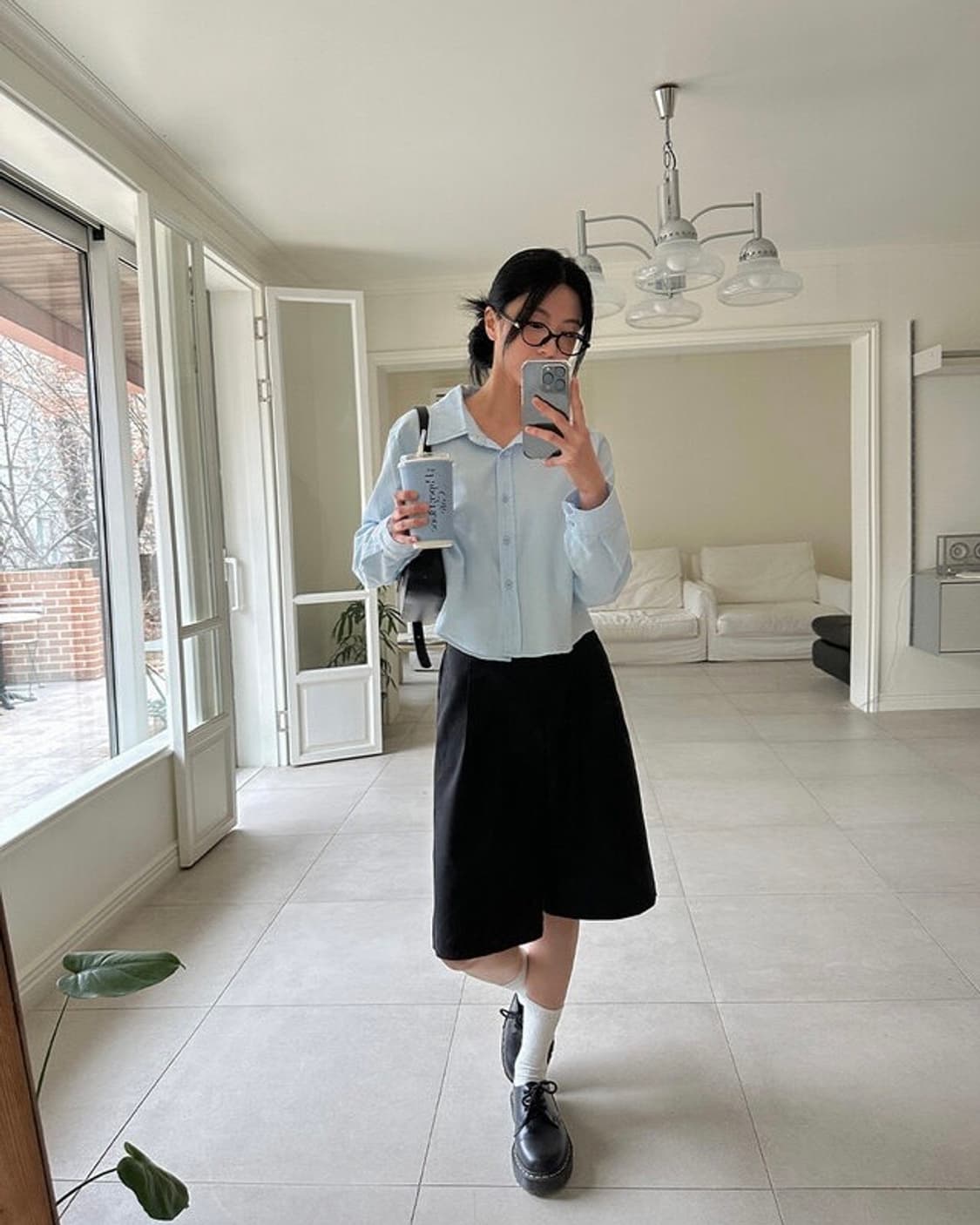 새상품) 데일리쥬 아르젠 세미크롭 코튼 셔츠 스카이 긴팔 스탠다드 블루 상품이미지1