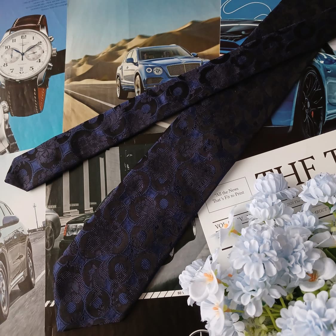 벨그라비아 실크 네이비 자카드 패턴 넥타이 9cm A+등급 A19382
 상품이미지4