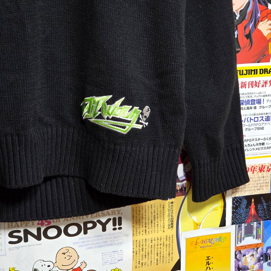 빈티지 펑크 해골 패턴 반집업 니트 상품이미지4