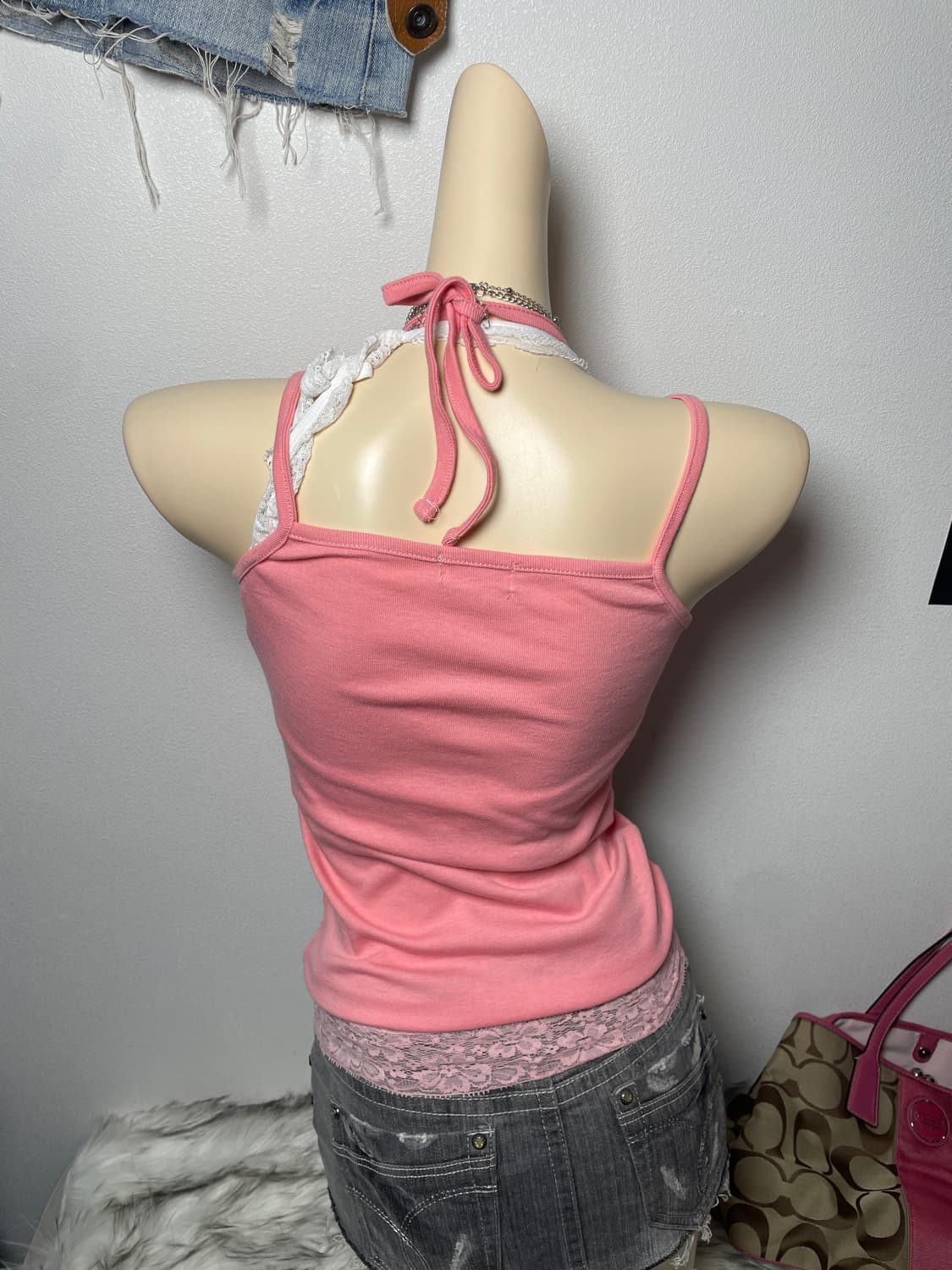 Pink 핑크 레이스 홀터 나시 상품이미지2