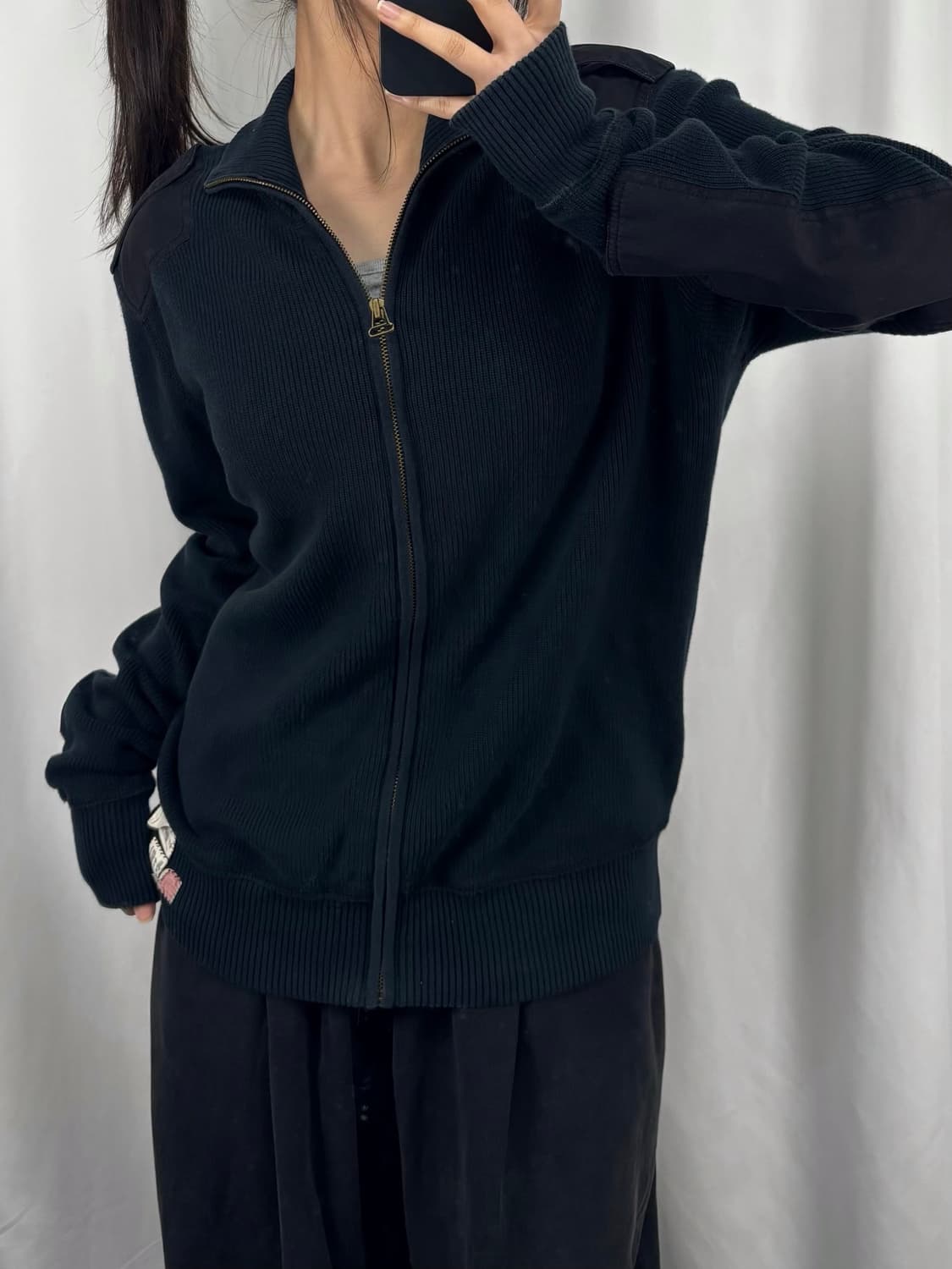 폴로 진스 숄더 엘보우 패치 니트 집업 상품이미지3