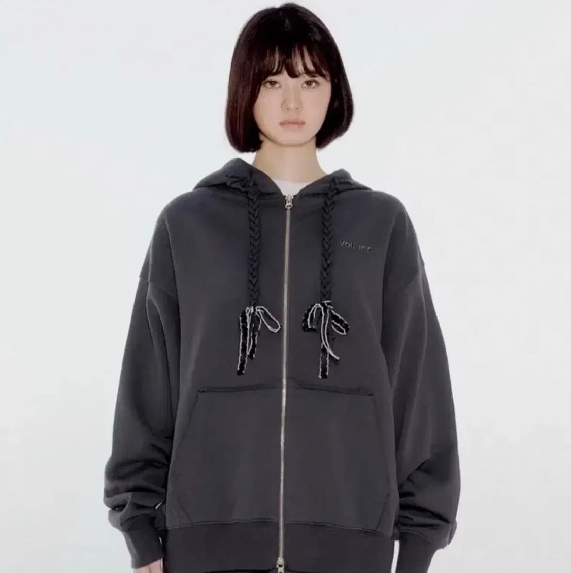 유희 차콜 리본 후드 집업 RIBBON DETAIL HOOD ZIP-UP 상품이미지1