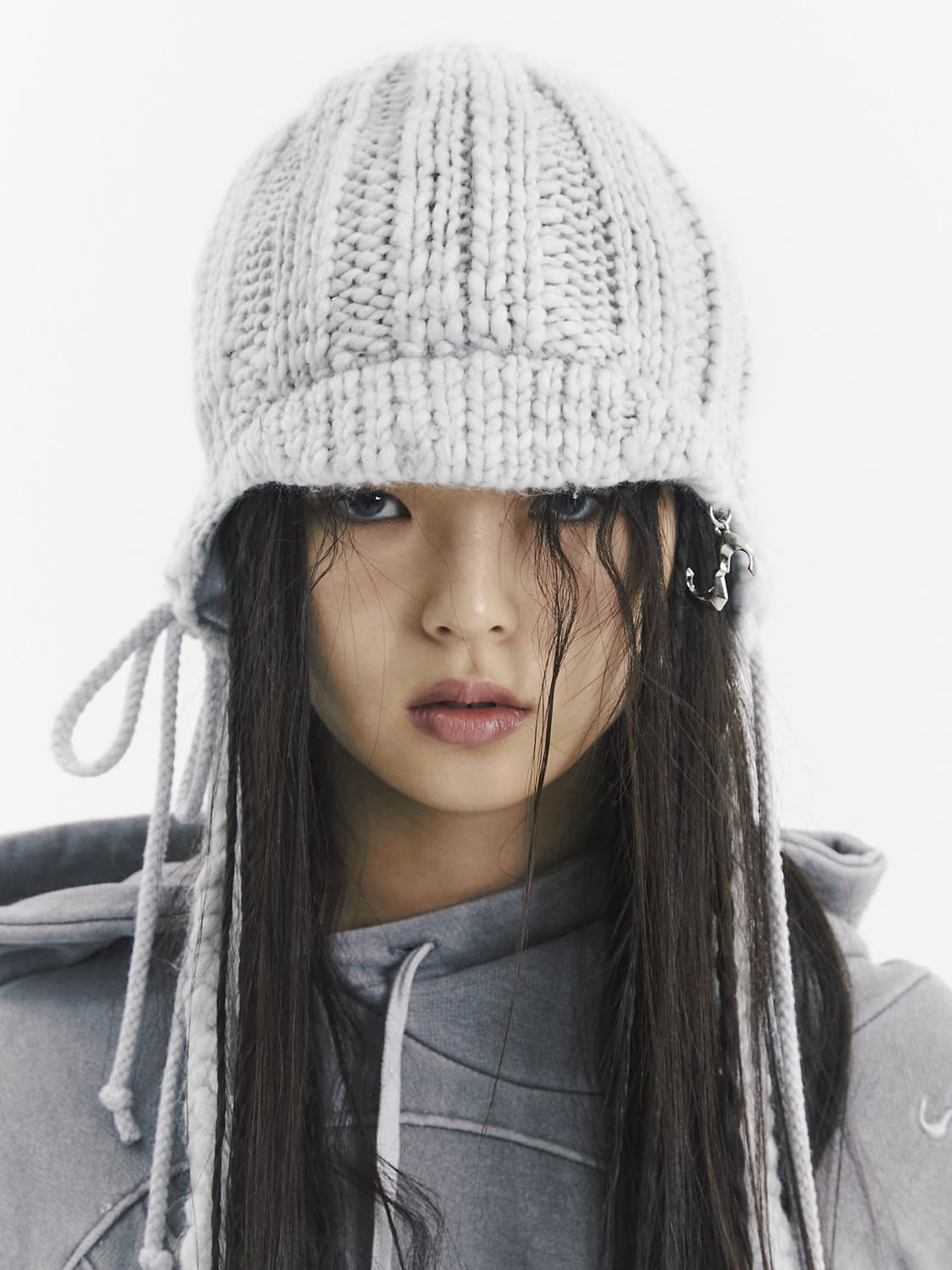 오호스 BRAIDED EARFLAP BEANIE-GREY 상품이미지3