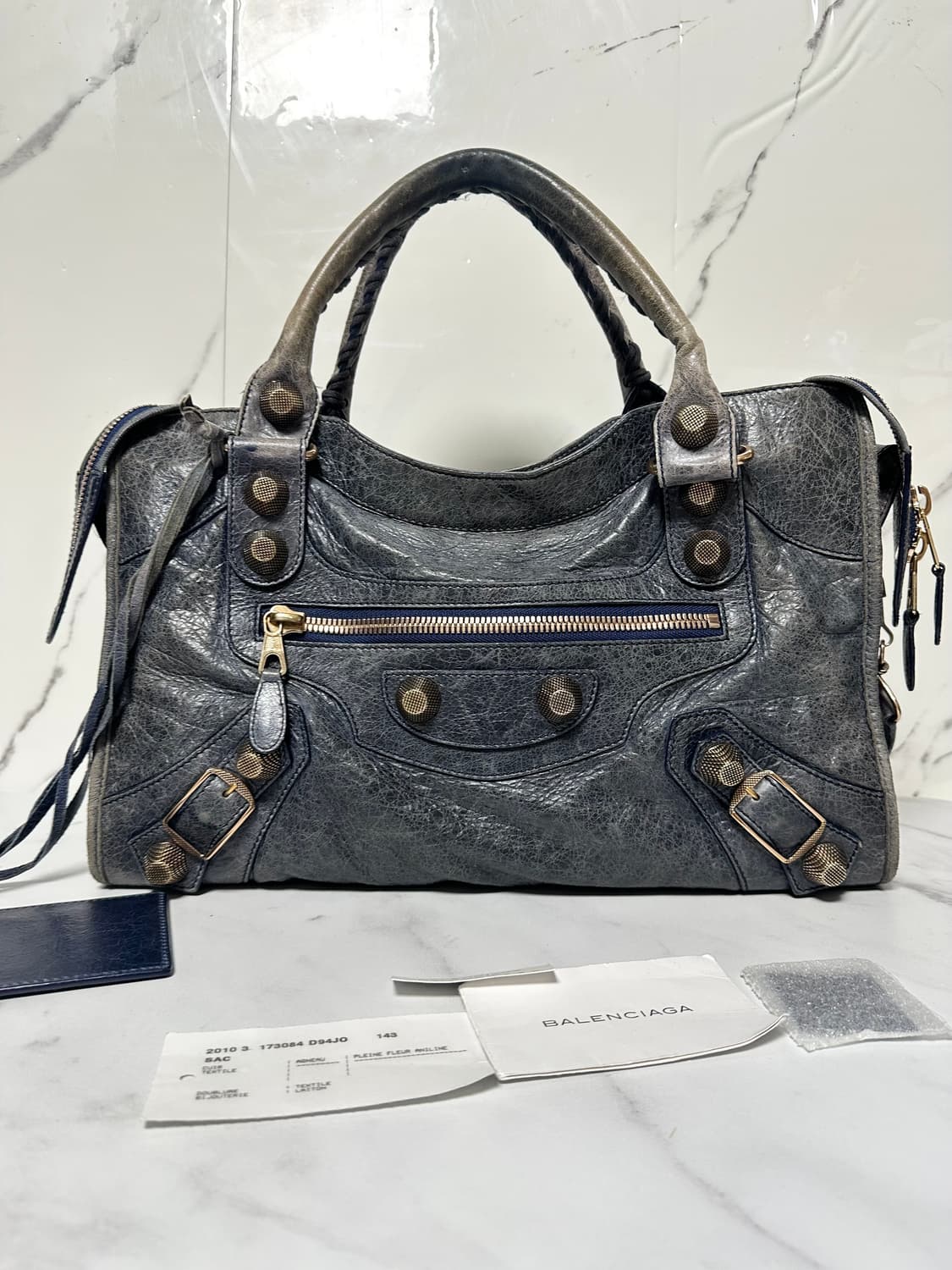 [A 정품] 발렌시아가 자이언트 시티 모터백 블루 카키그레이 상품이미지9