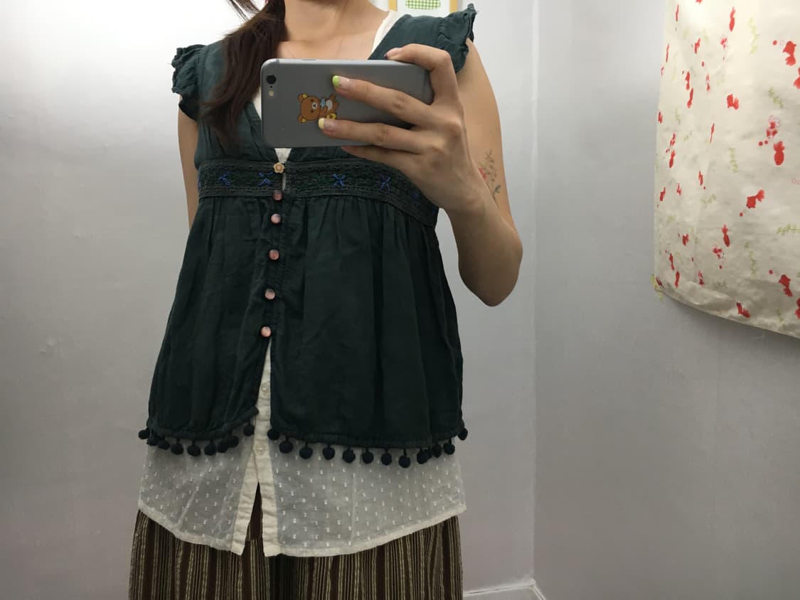 다크그린 자수 블라우스 상품이미지10