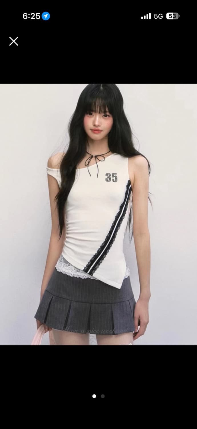 Weekendhub 레이스 원숄더 탑 상품이미지1