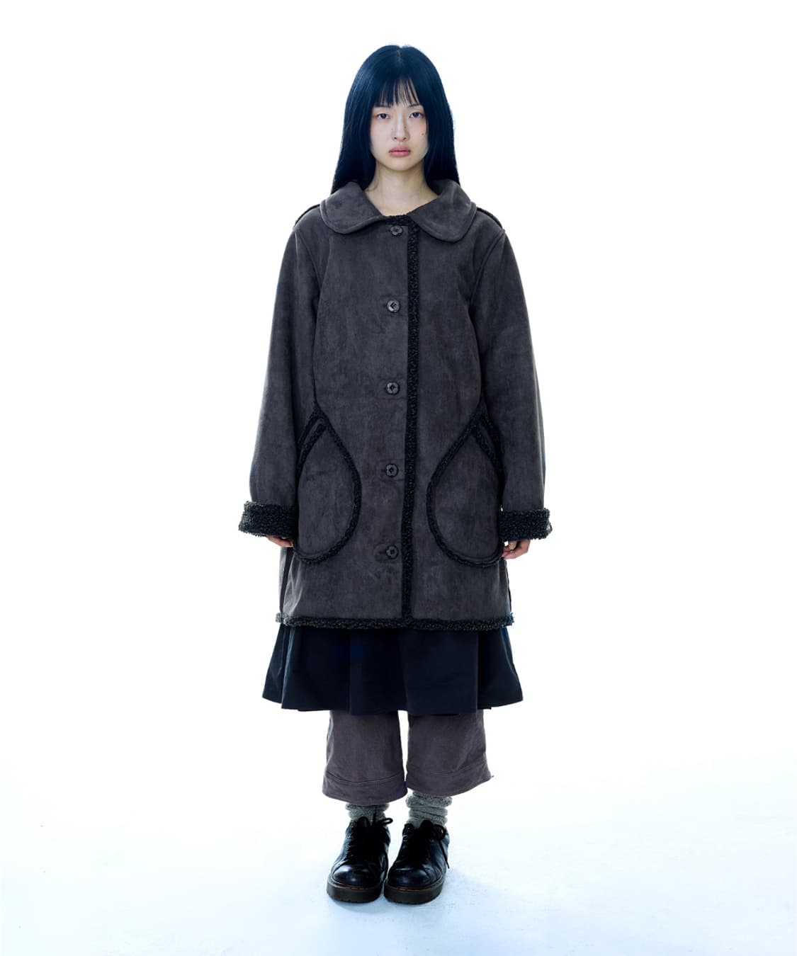 ROUND COLLAR SUEDE JACKET CHARCOAL 상품이미지2