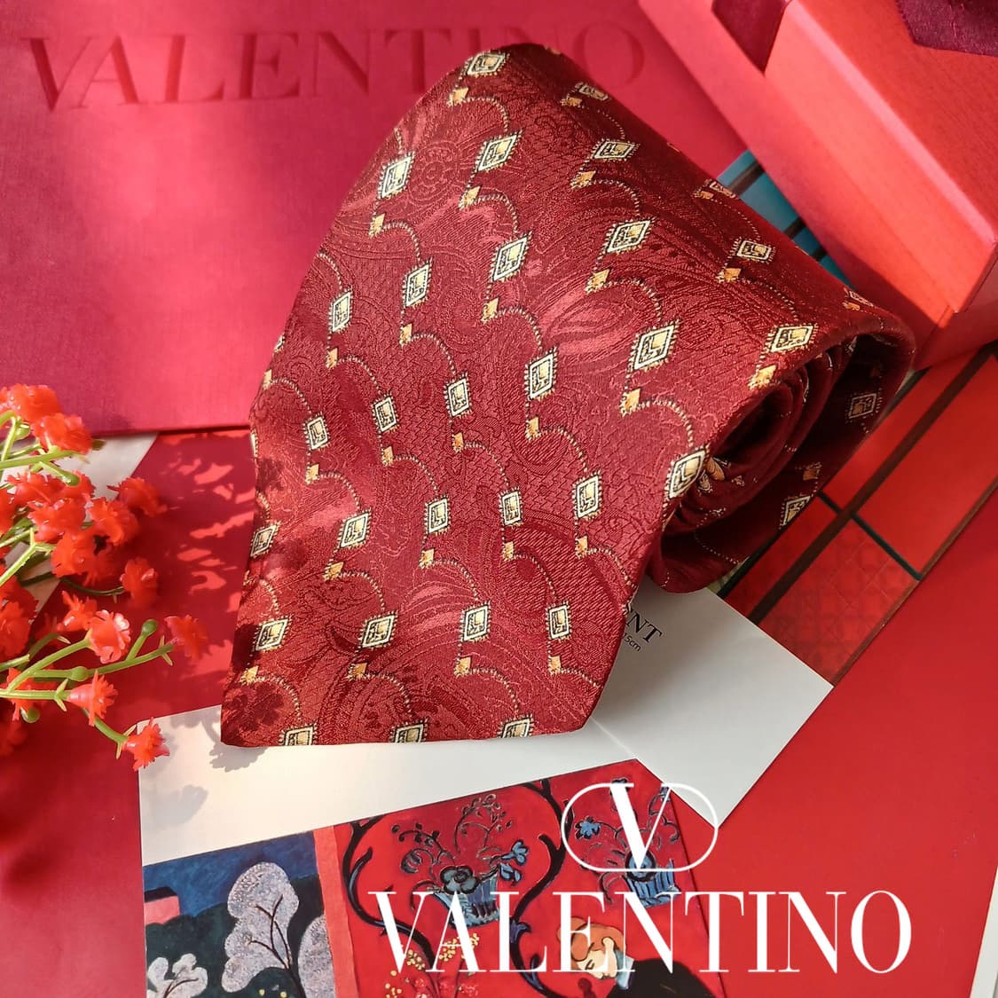 발렌티노 실크 와인 페이즐리 패턴 넥타이 10cm S~A+등급 E747 상품이미지2