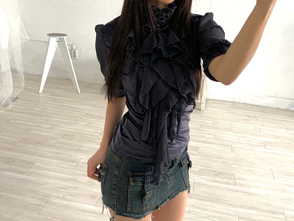 Muted purple ruffle velvet blouse 상품이미지6