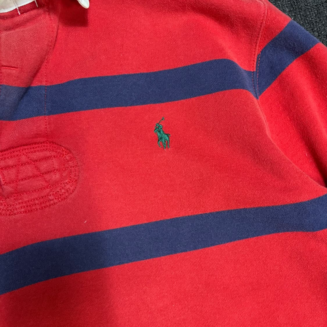 90s 폴로 화이트 카라 레드 스트라이프 단가라 럭비티 상품이미지2