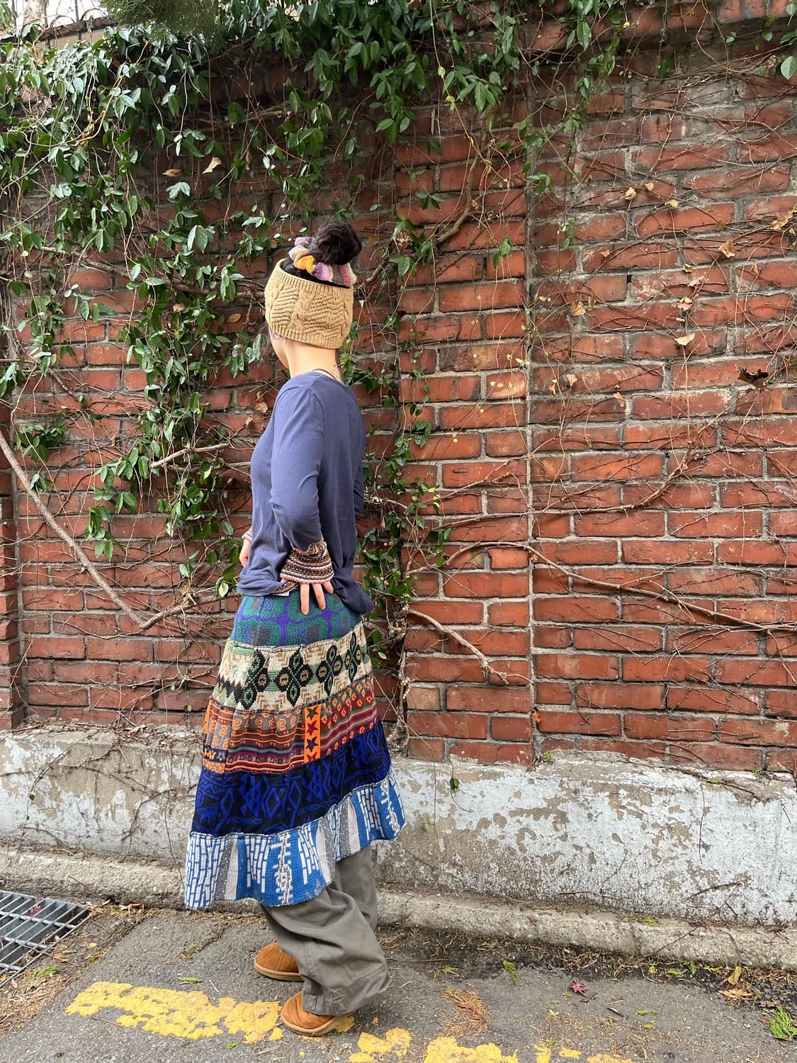 히피 니트 패치 미디스커트 상품이미지3