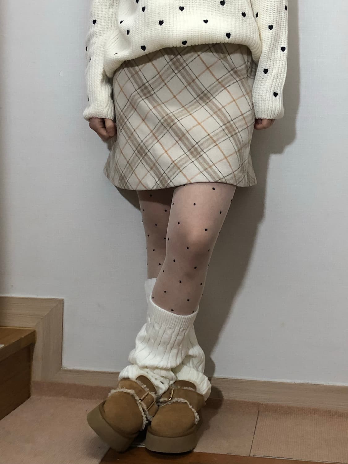 빈티지 베이지 체크 패턴 미니 스커트 상품이미지3