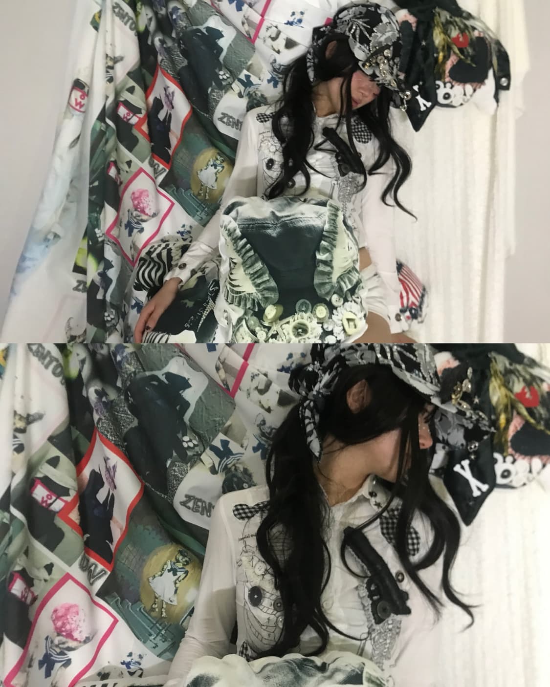 Dark antique Cat-ear floral bandana cap 상품이미지2