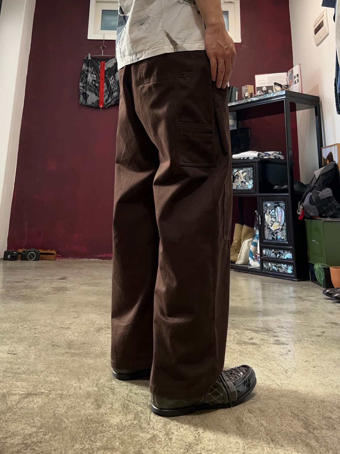 shinya kozuka x dickies 사이드턱 더블니 팬츠 브라운 상품이미지3
