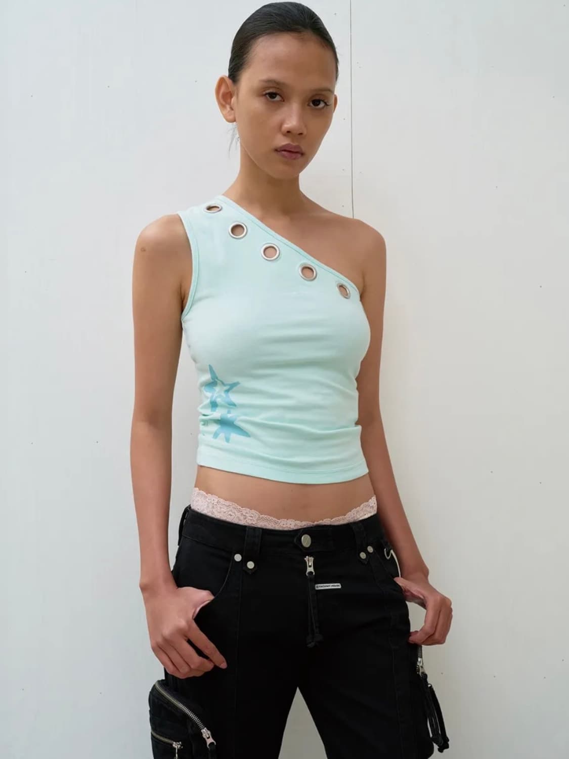 Thevinylhouse 아일렛 원 숄더 탑 민트 상품이미지1