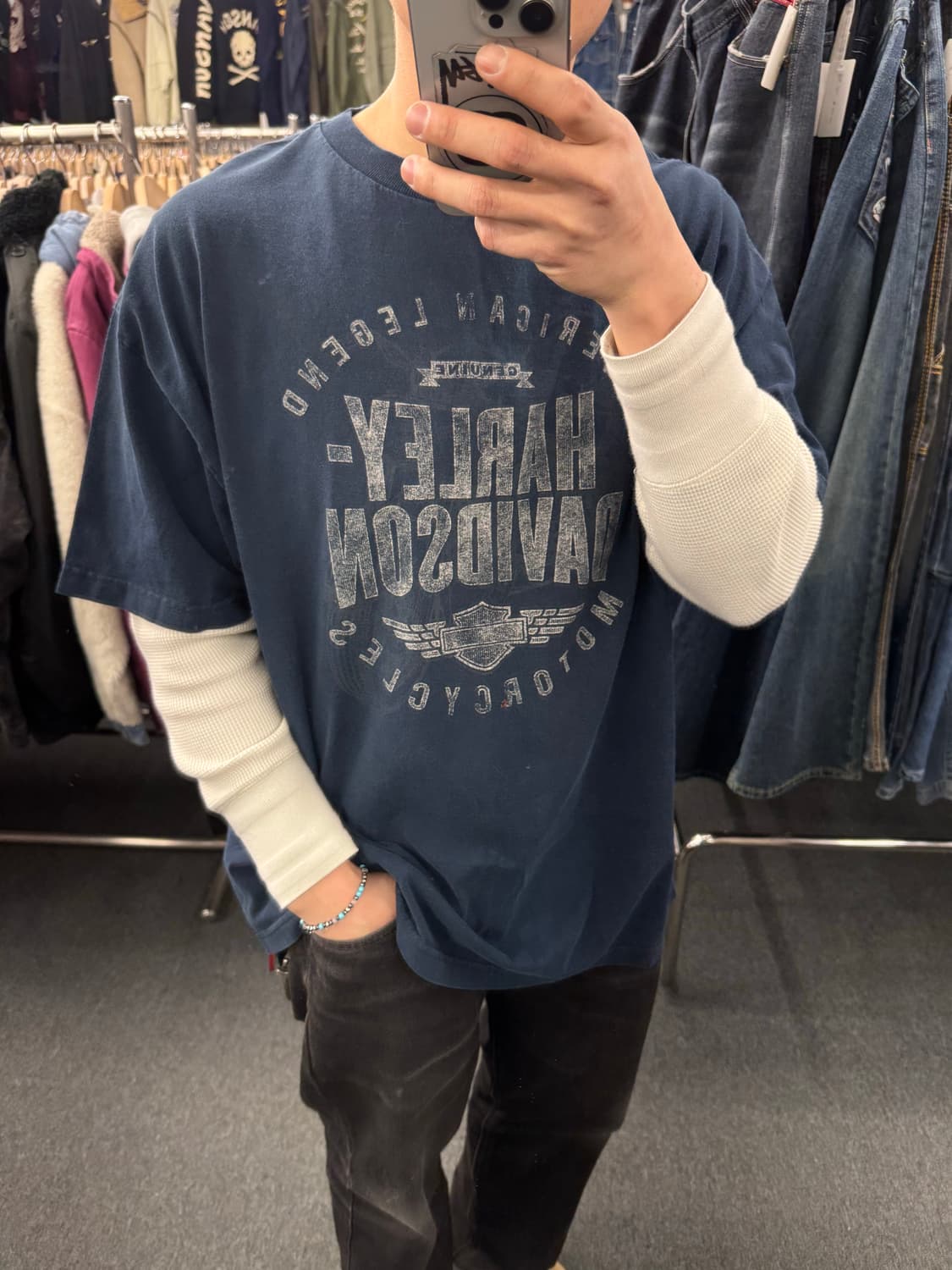 2XL)할리데이비슨 빈티지 프린팅 Knoxville 네이비 반팔  상품이미지1