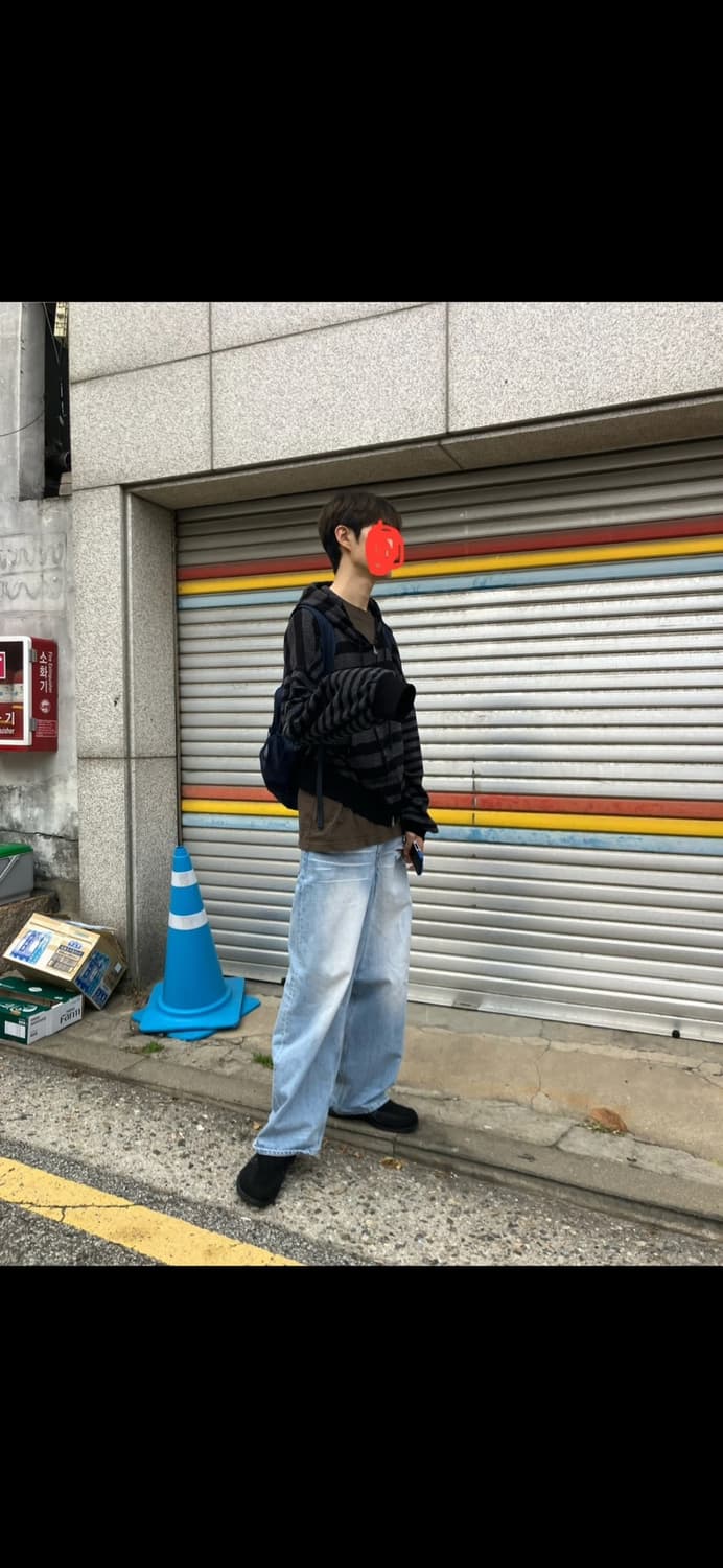 카락터 스트라이프 니트 후드 집업 상품이미지2