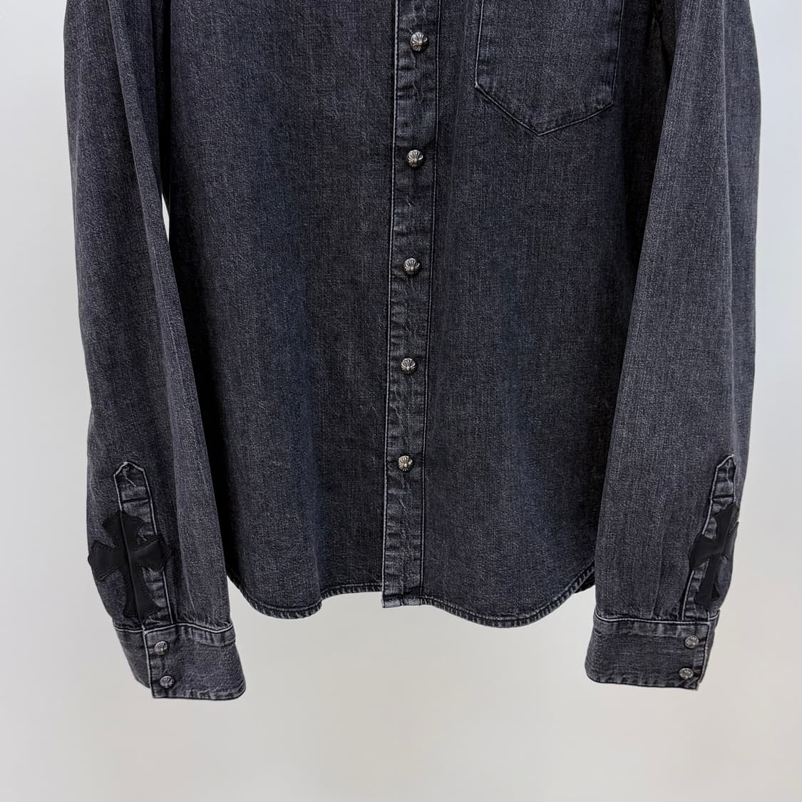 [S+급/L] 크롬하츠 레더패치 데님 셔츠 자켓 상품이미지3