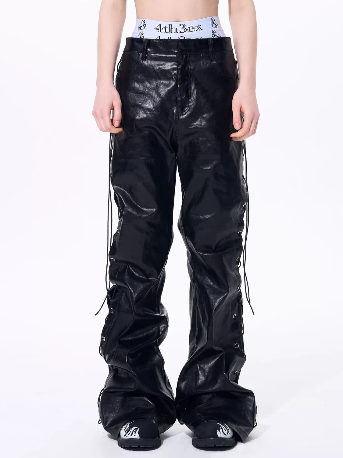 Metallic Coated Drawstring Flare Pants 상품이미지2